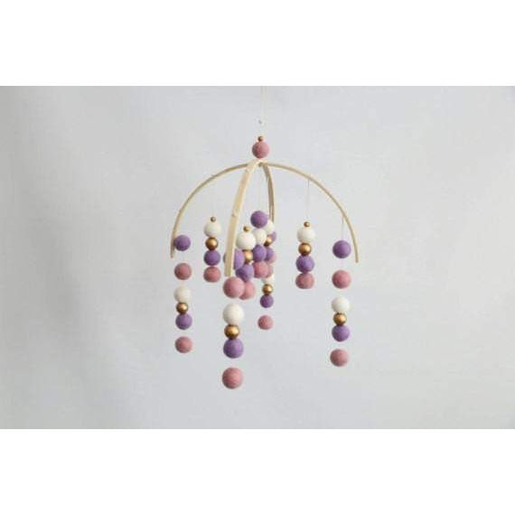 Purple, Pink, White and Gold Felt Ball Mobile