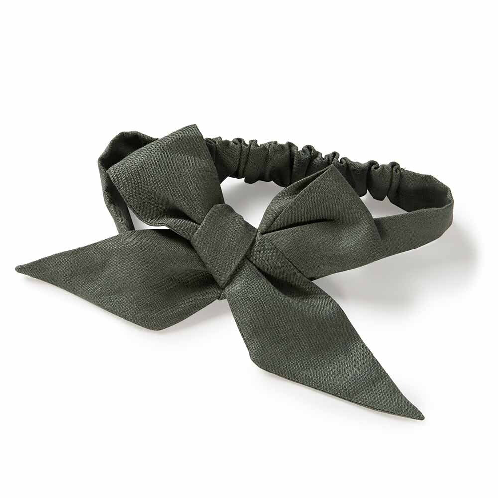 Olive Pre-Tied Linen Bow - Baby &amp; Toddler