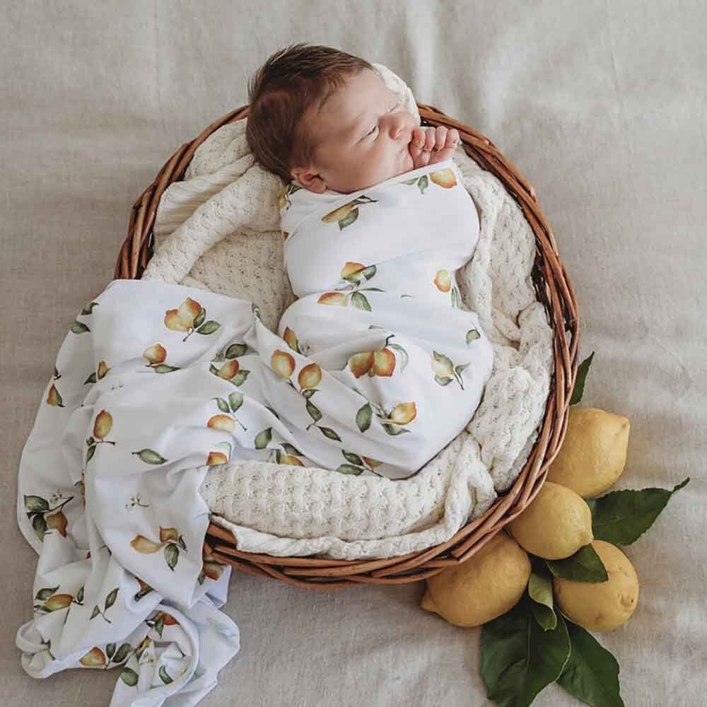 Lemon Baby Jersey Wrap &amp; Beanie Set