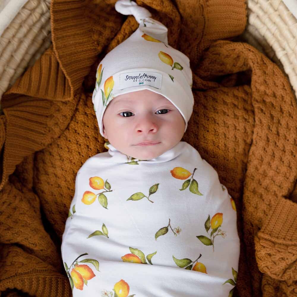 Lemon Baby Jersey Wrap &amp; Beanie Set