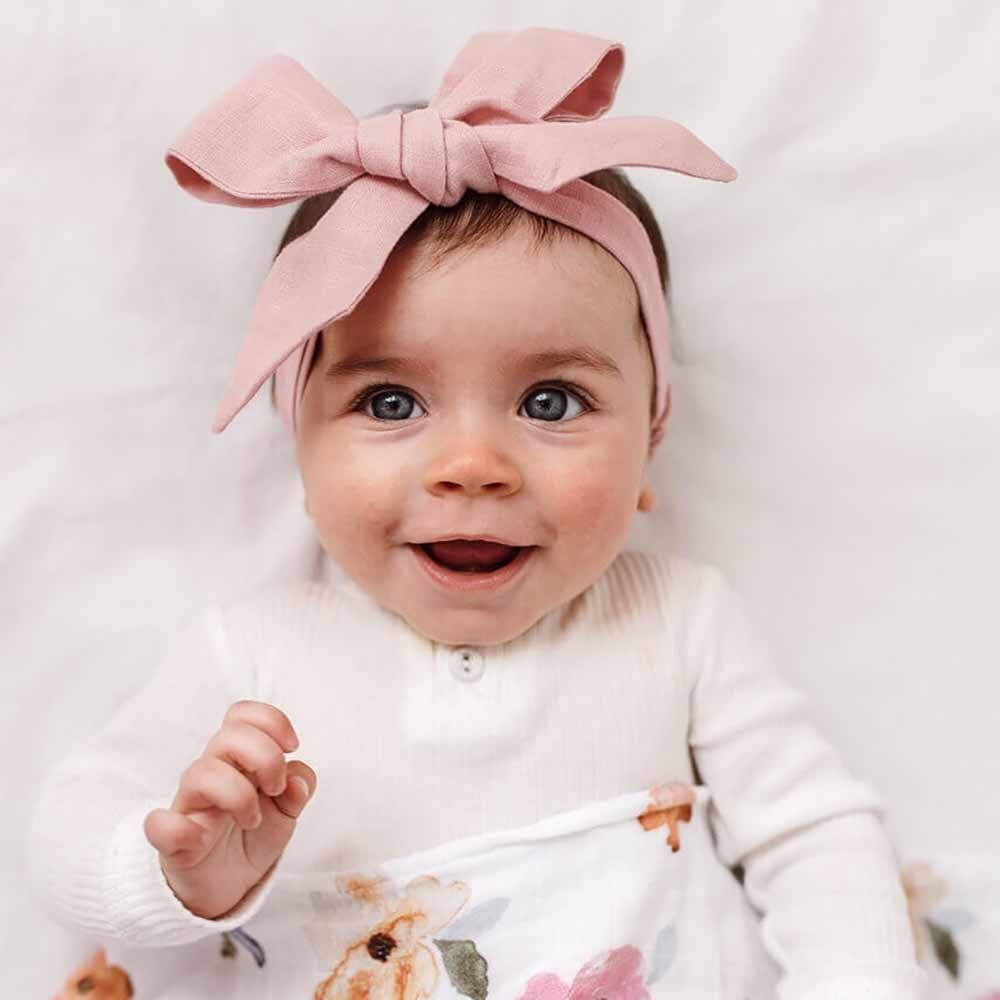 Dusty Pink Pre-Tied Linen Bow - Baby &amp; Toddler