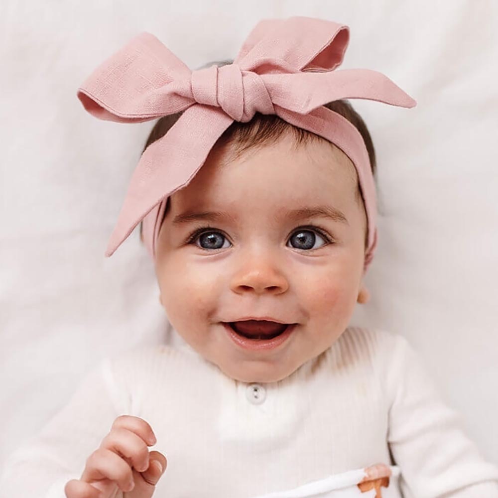 Dusty Pink Pre-Tied Linen Bow - Baby &amp; Toddler
