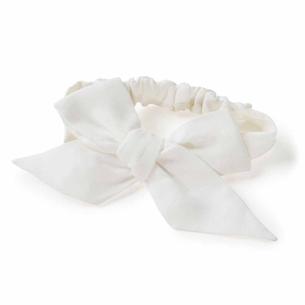 White Pre-Tied Linen Bow - Baby &amp; Toddler