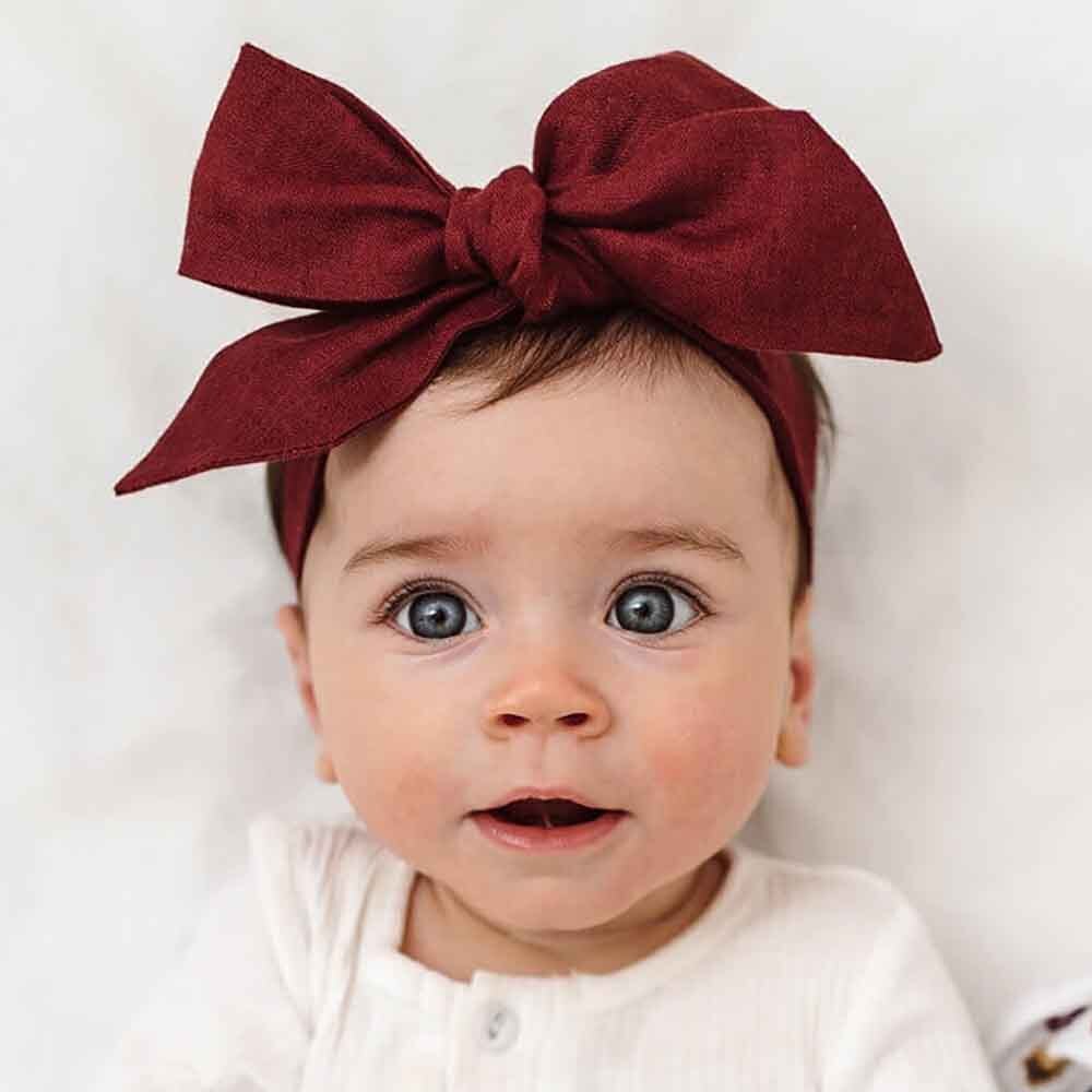 Burgundy Pre-Tied Linen Bow - Baby &amp; Toddler