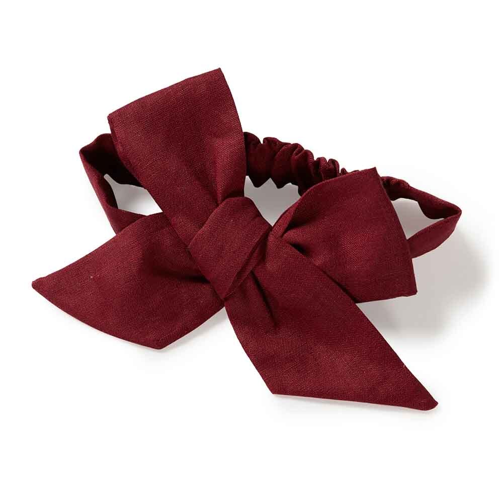 Burgundy Pre-Tied Linen Bow - Baby &amp; Toddler