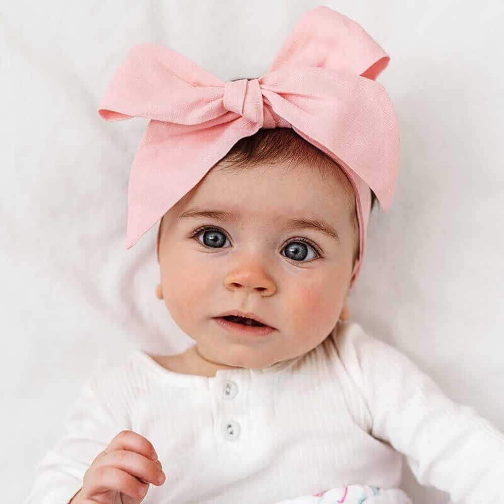 Baby Pink Pre-Tied Linen Bow - Baby &amp; Toddler
