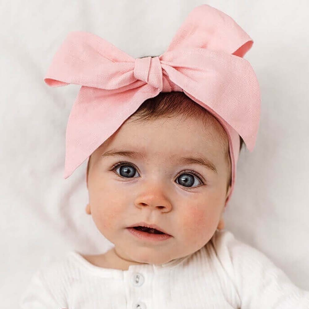Baby Pink Pre-Tied Linen Bow - Baby &amp; Toddler