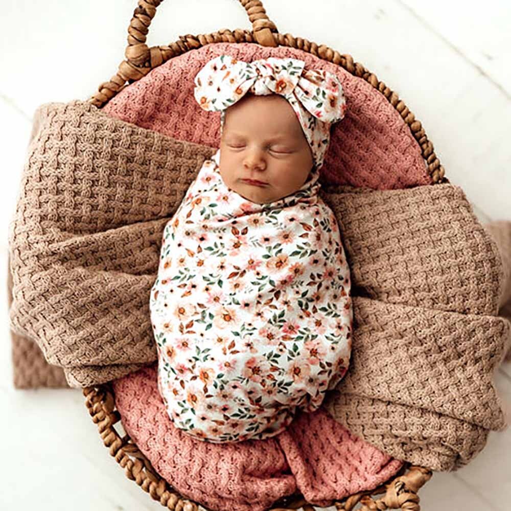 Spring Floral Organic Snuggle Swaddle &amp; Topknot Set