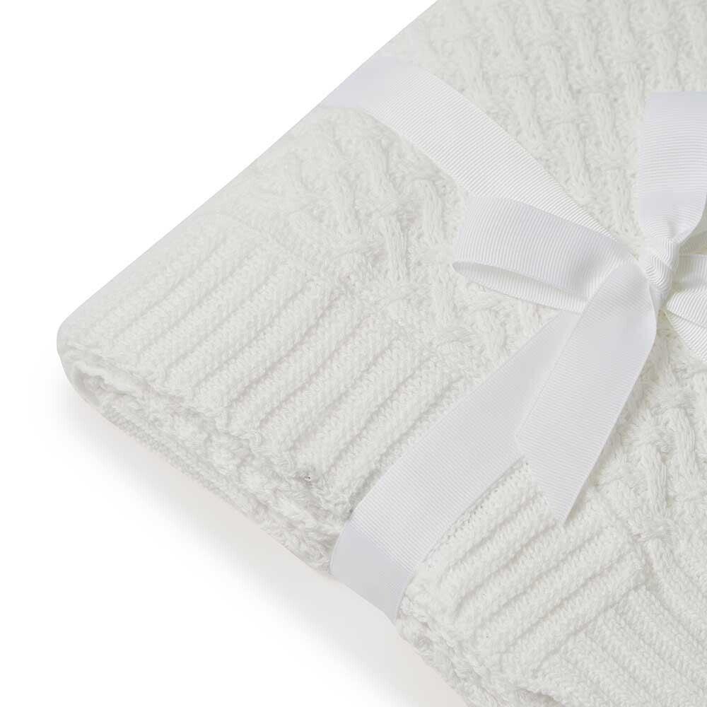 White Diamond Knit Organic Baby Blanket
