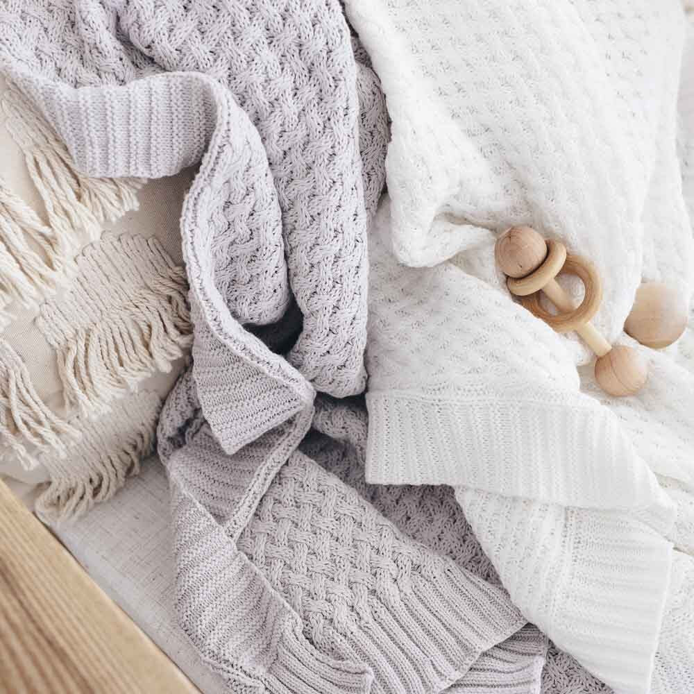 White Diamond Knit Organic Baby Blanket
