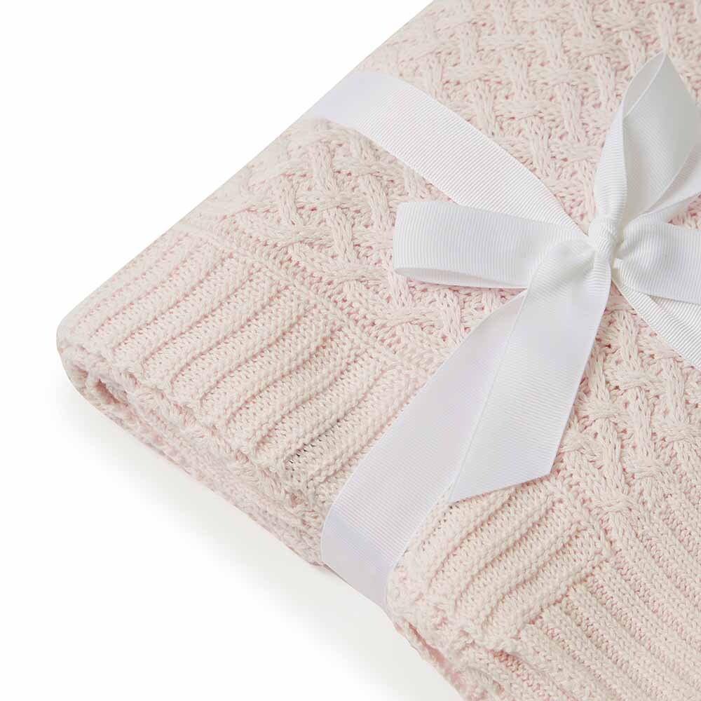 Blush Pink Diamond Knit Organic Baby Blanket