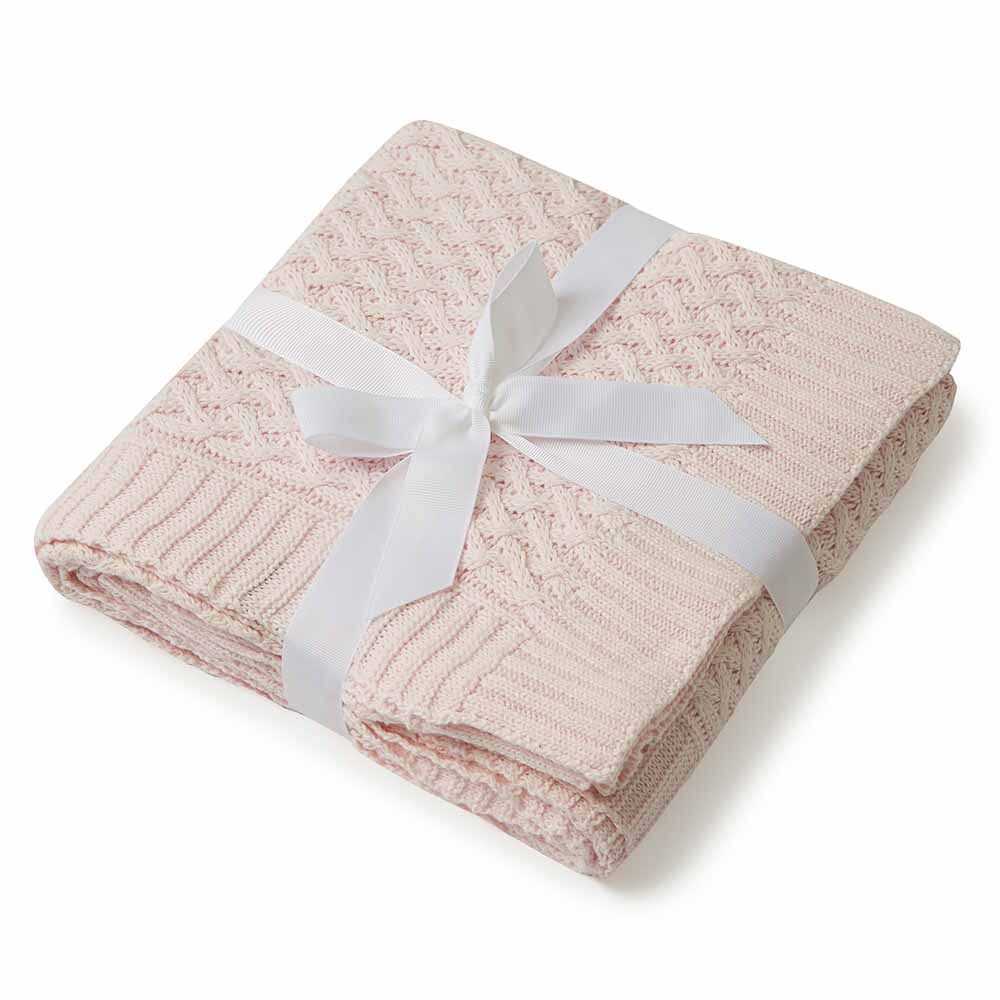 Blush Pink Diamond Knit Organic Baby Blanket