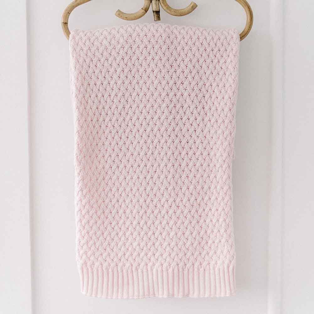 Blush Pink Diamond Knit Organic Baby Blanket