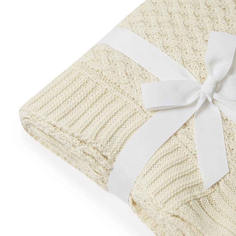 Cream Diamond Knit Organic Baby Blanket