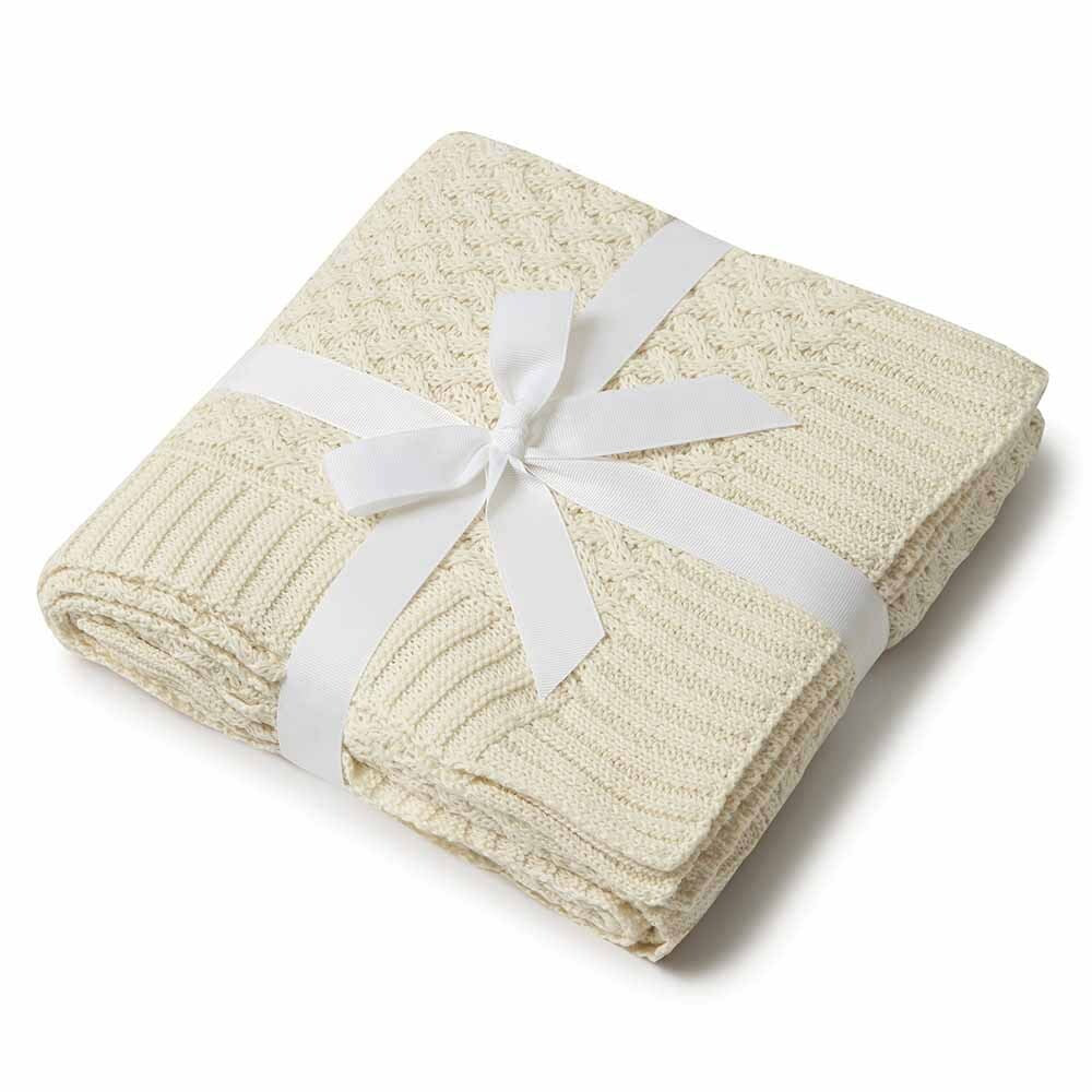 Cream Diamond Knit Organic Baby Blanket