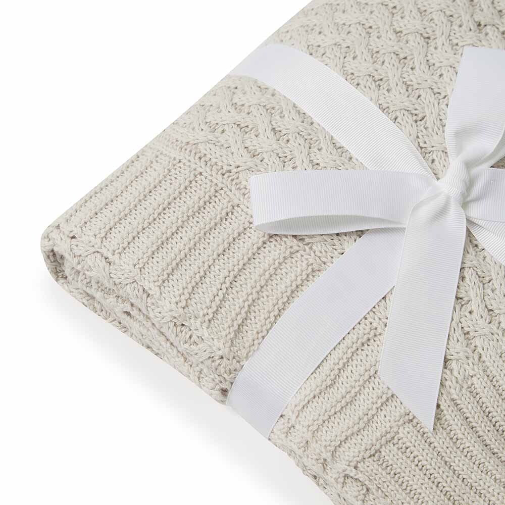 Warm Grey Diamond Knit Organic Baby Blanket