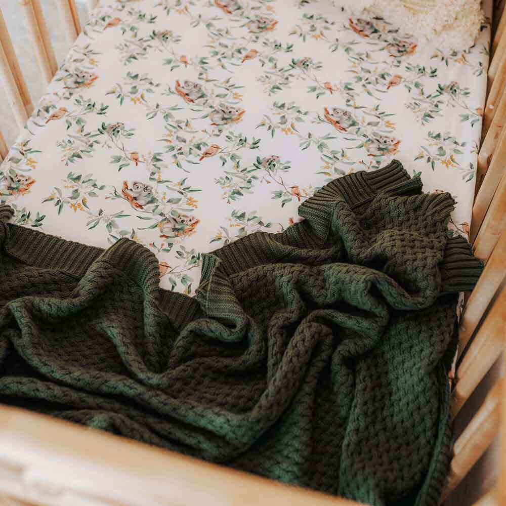 Olive Diamond Knit Organic Baby Blanket