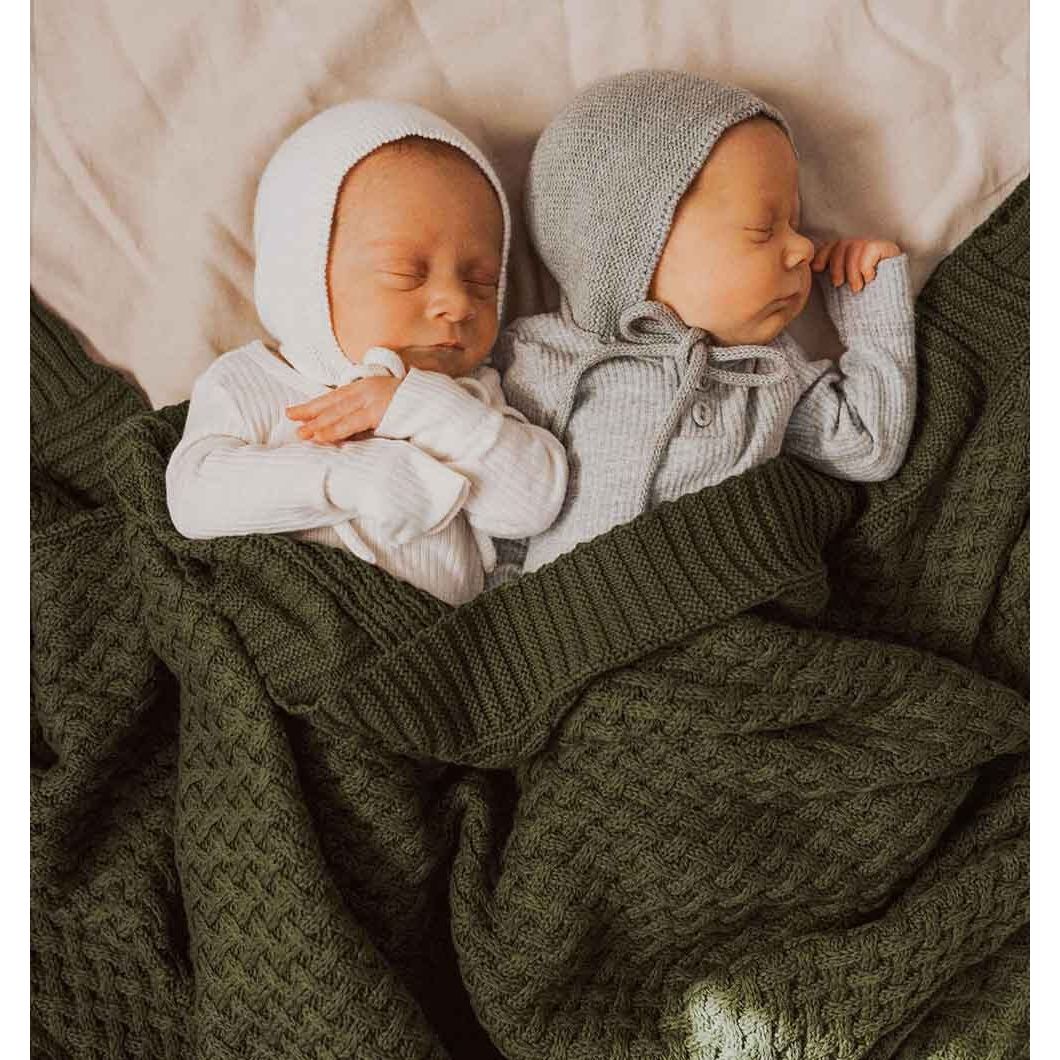 Olive Diamond Knit Organic Baby Blanket