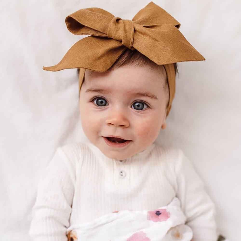 Mustard Pre-Tied Linen Bow - Baby &amp; Toddler