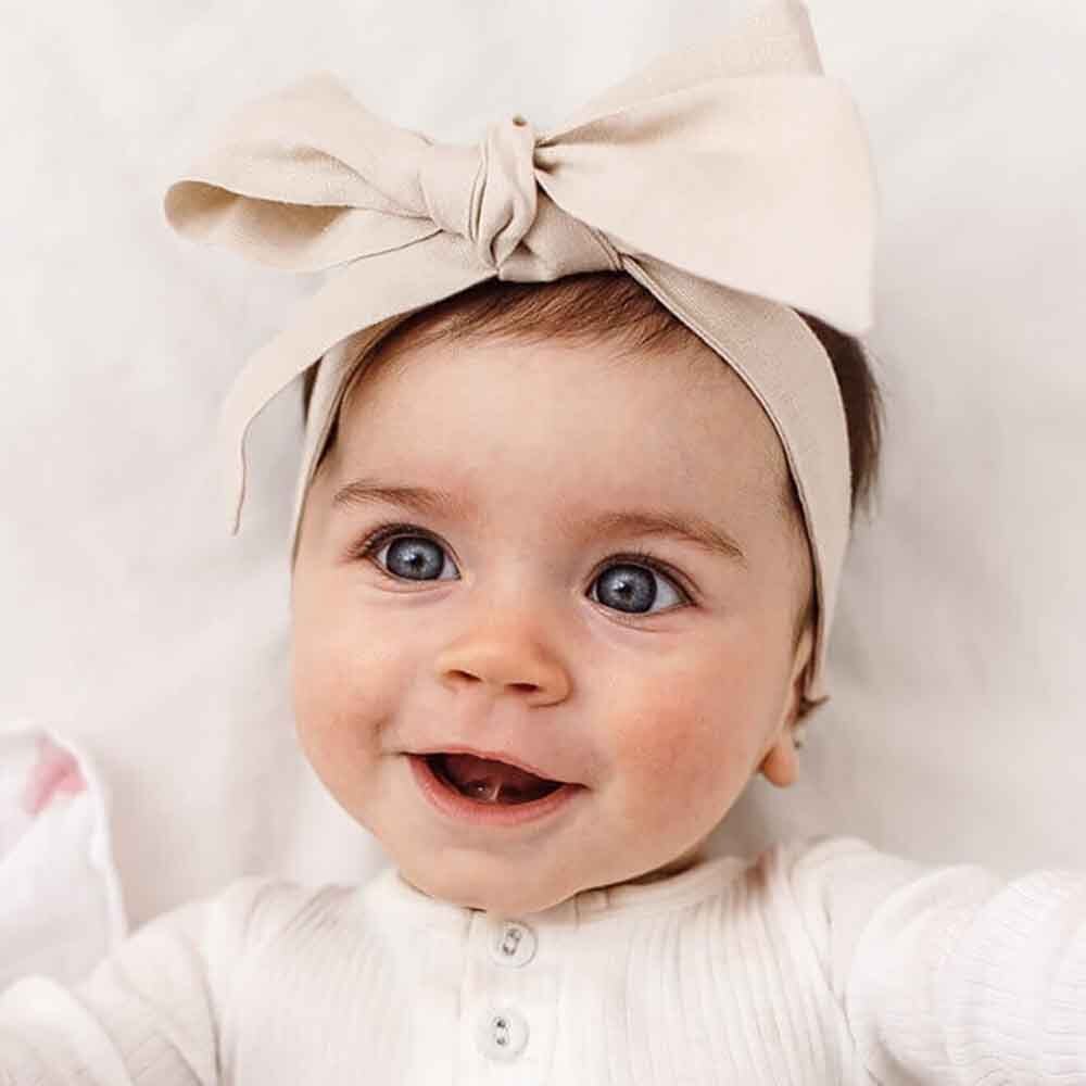 Natural Pre-Tied Linen Bow - Baby &amp; Toddler