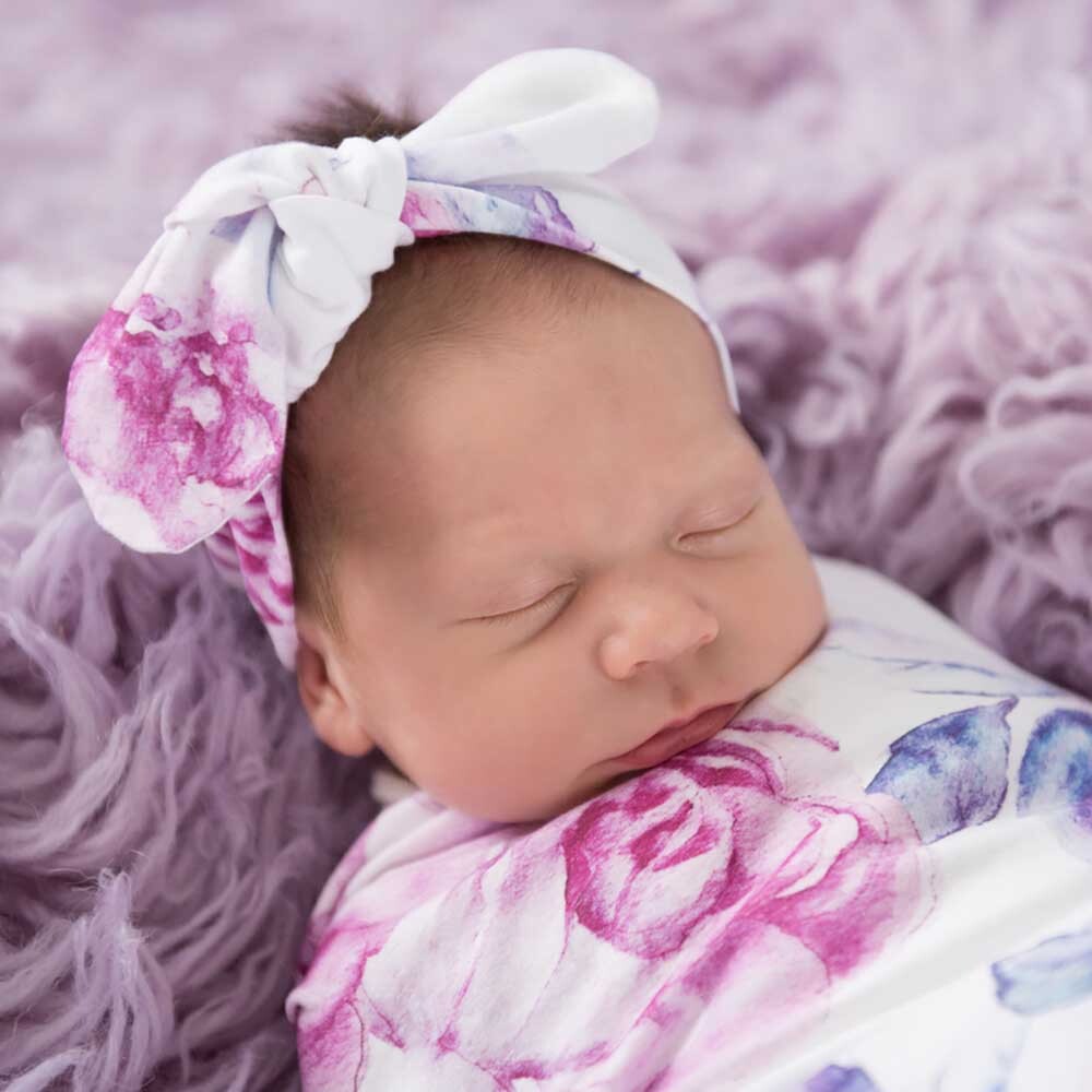 Lilac Skies Baby Jersey Wrap &amp; Topknot Set