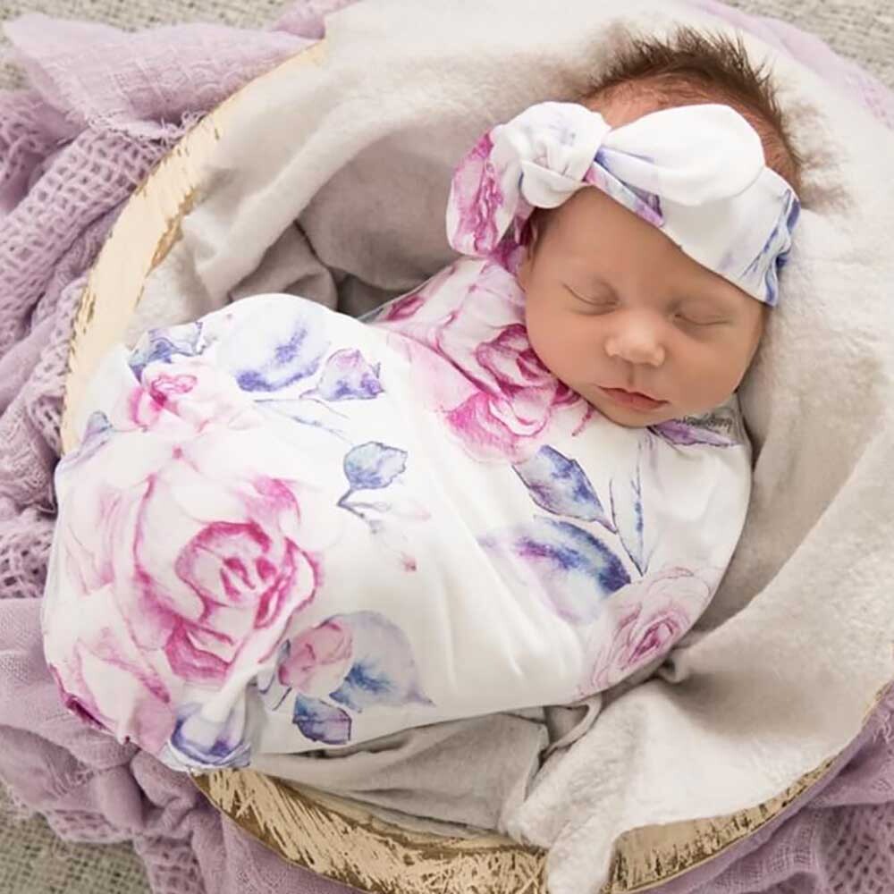 Lilac Skies Baby Jersey Wrap &amp; Topknot Set