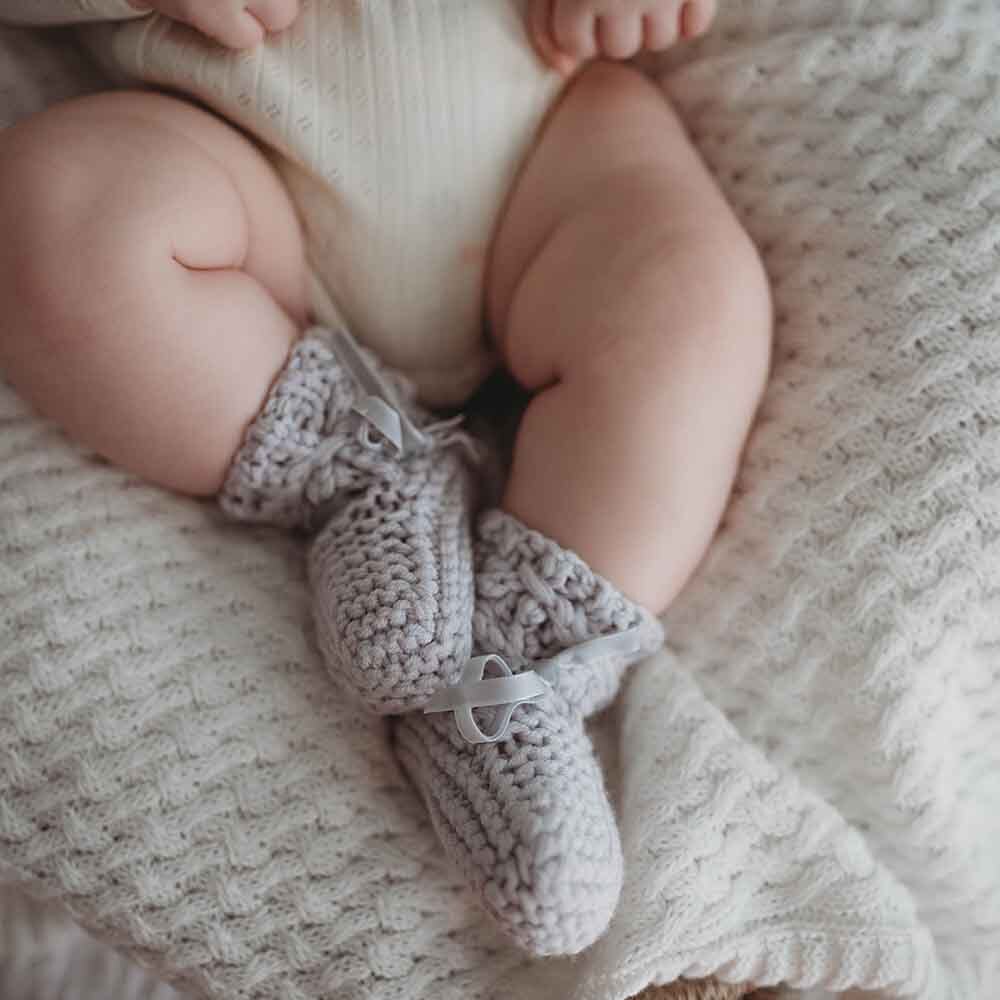 Grey Merino Wool Bonnet &amp; Booties