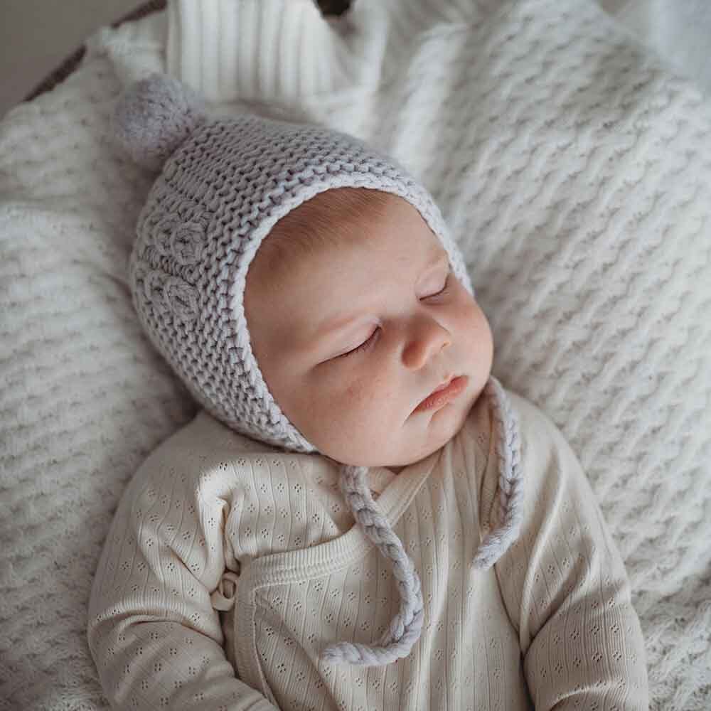 Grey Merino Wool Bonnet &amp; Booties