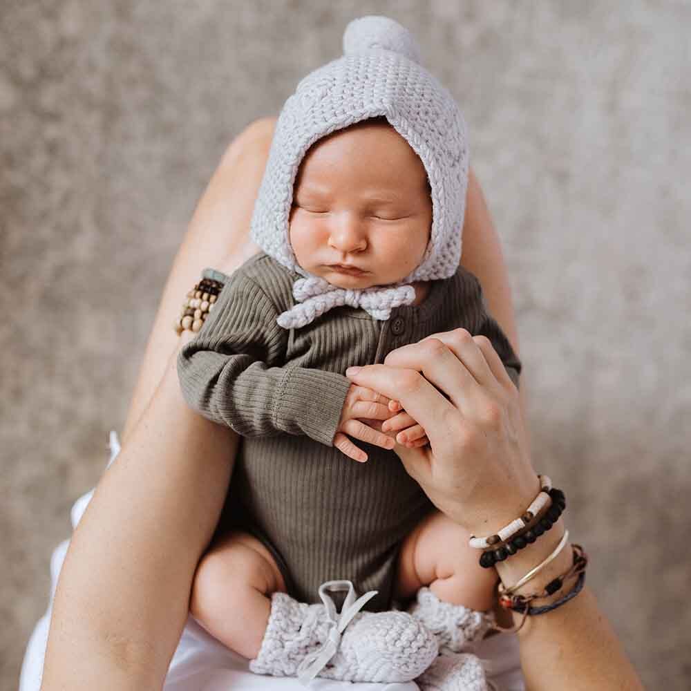 Grey Merino Wool Bonnet &amp; Booties