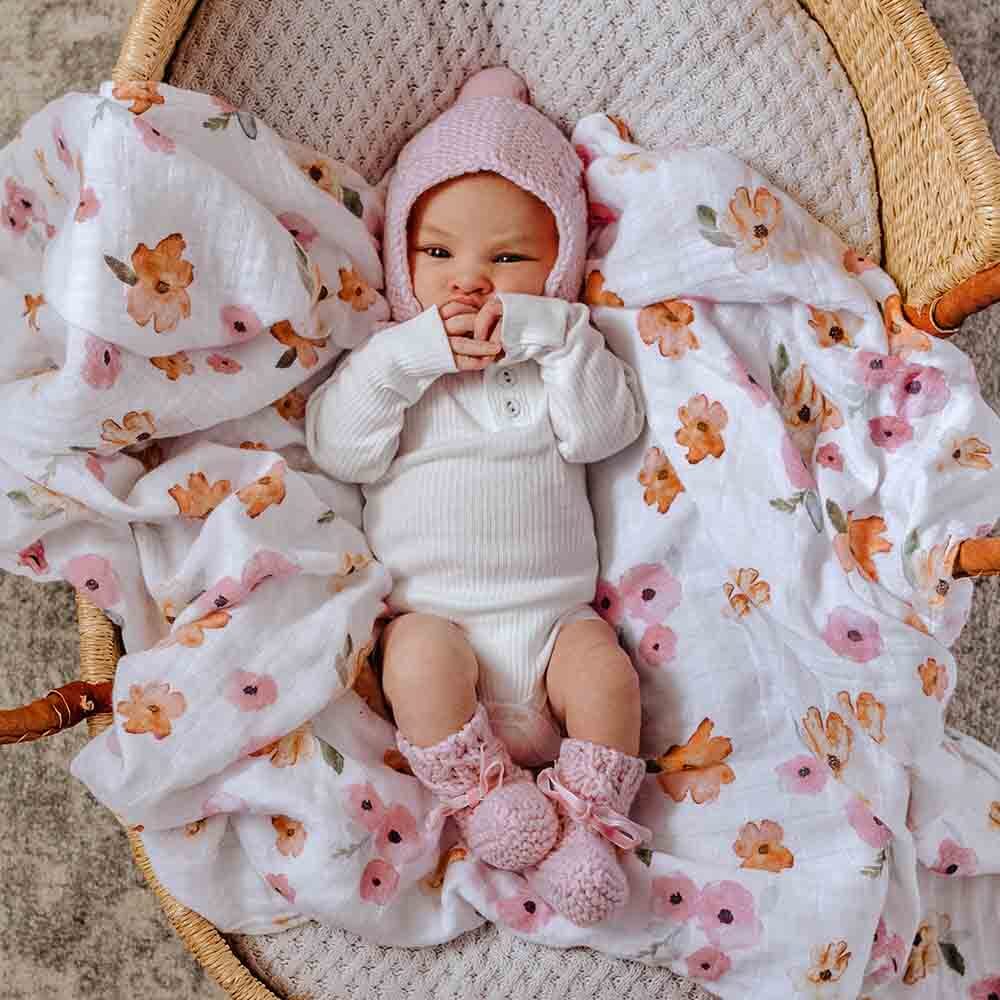 Pink Merino Wool Bonnet &amp; Booties