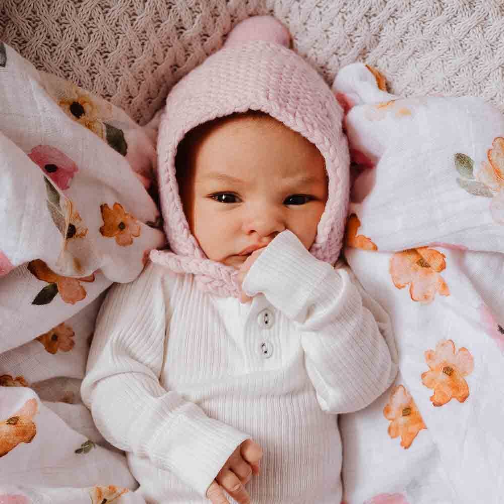 Pink Merino Wool Bonnet &amp; Booties