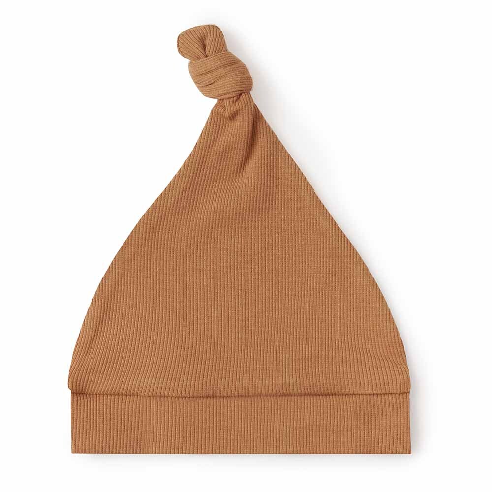 Chestnut Ribbed Organic Knotted Beanie