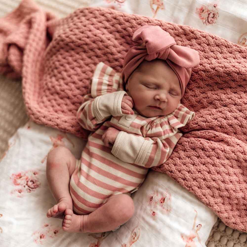 Rose Stripe Long Sleeve Organic Bodysuit