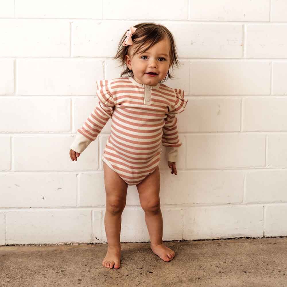 Rose Stripe Long Sleeve Organic Bodysuit