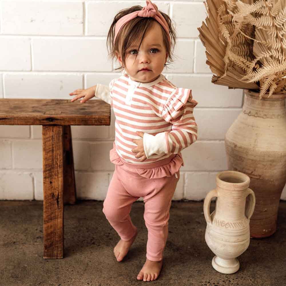 Rose Stripe Long Sleeve Organic Bodysuit