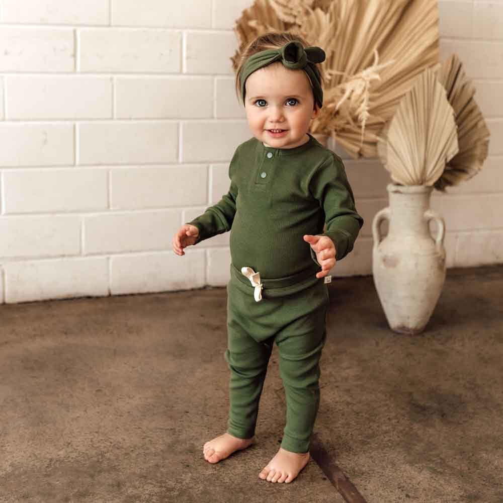 Olive Ribbed Organic Topknot