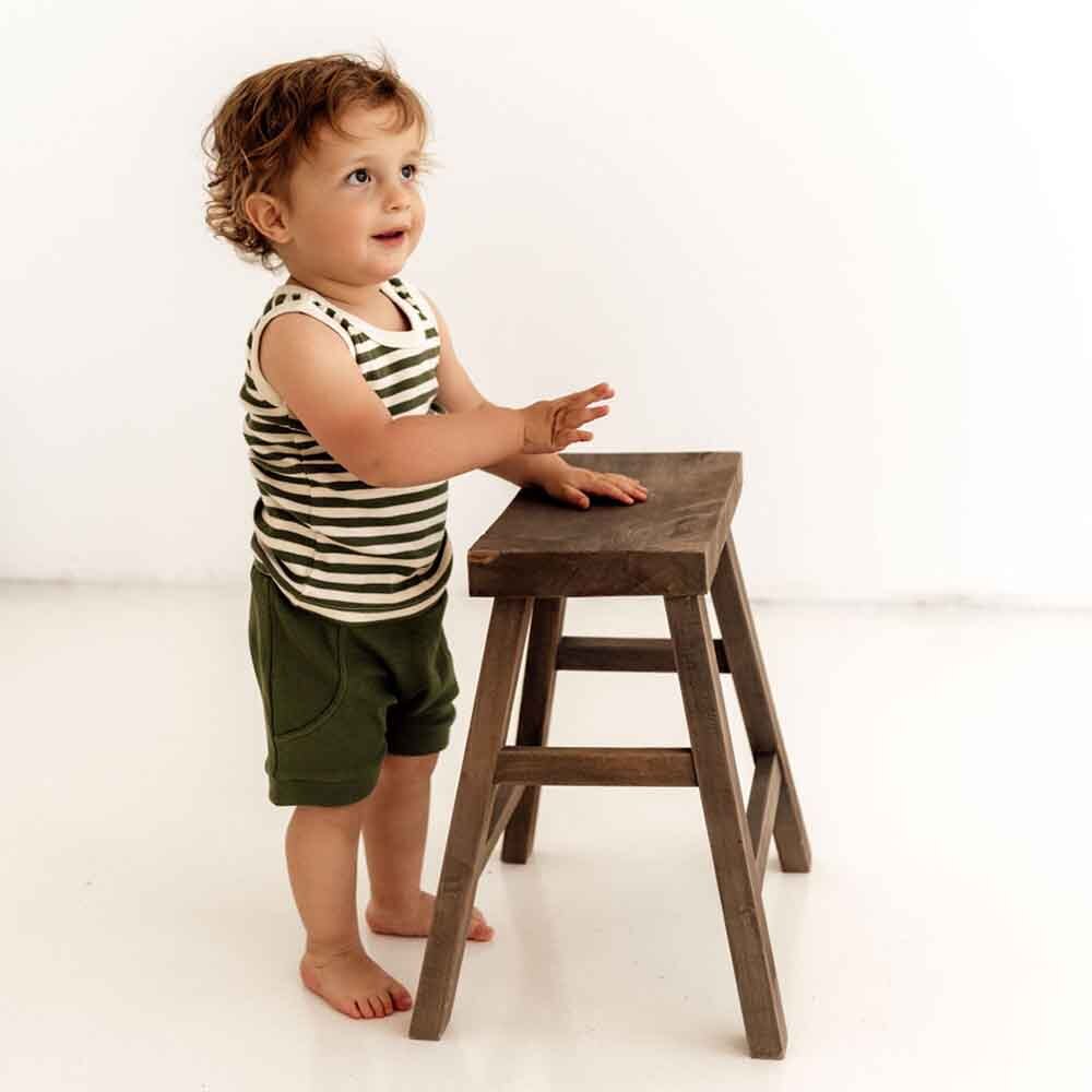 Olive Stripe Organic Singlet