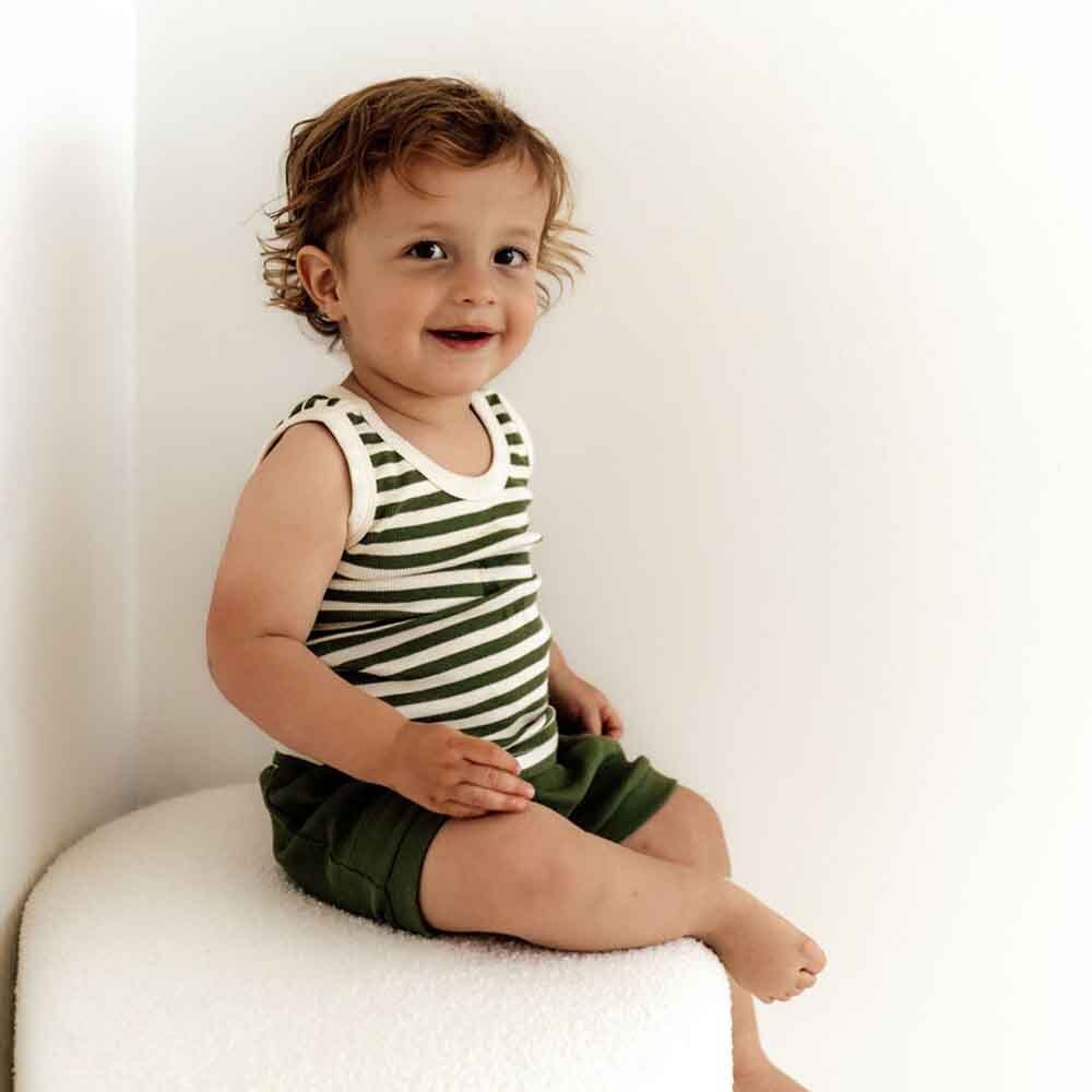 Olive Stripe Organic Singlet