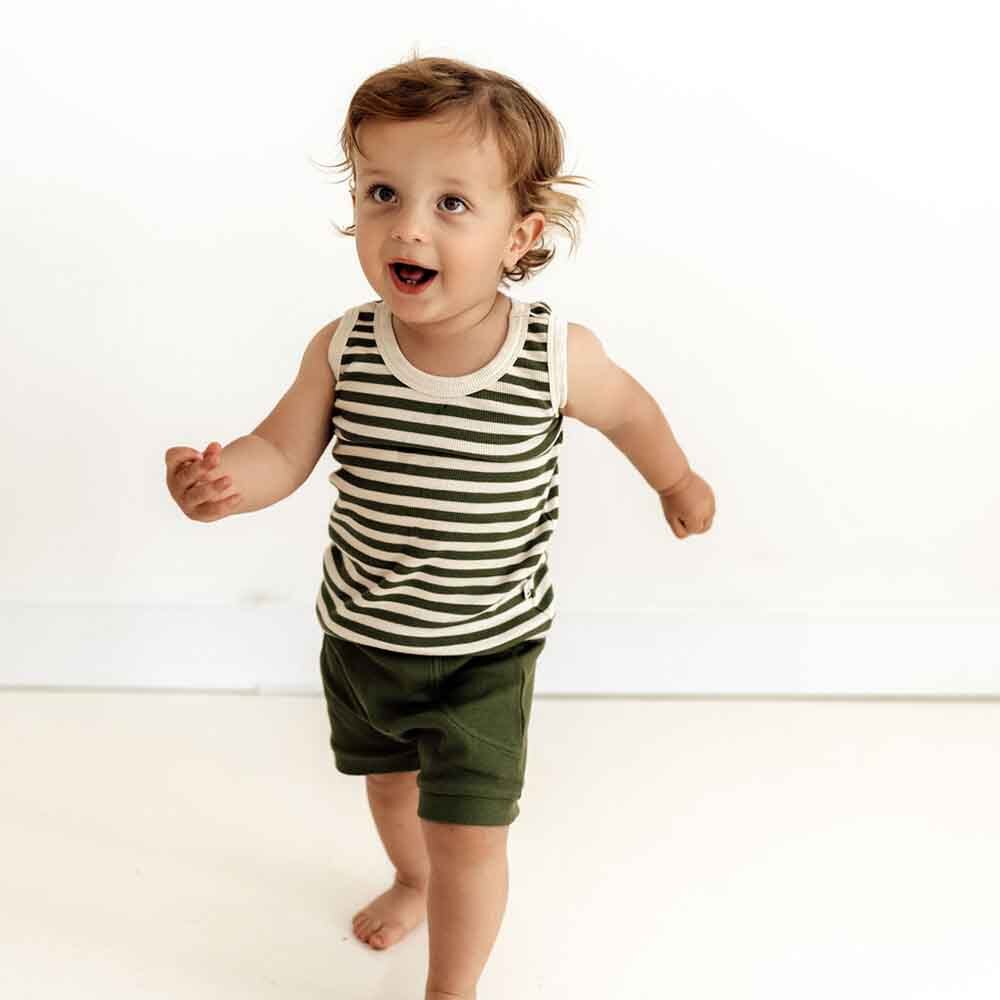 Olive Stripe Organic Singlet