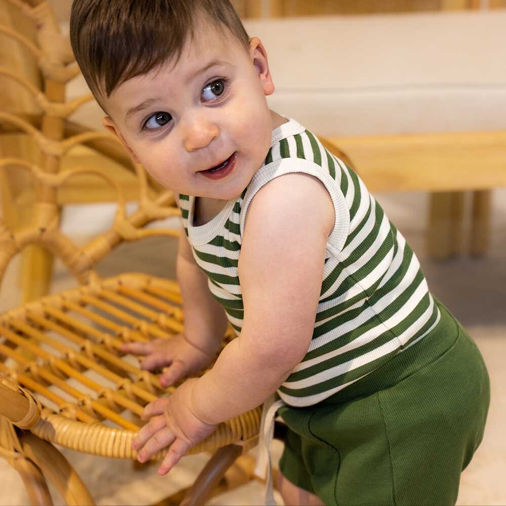 Olive Stripe Organic Singlet