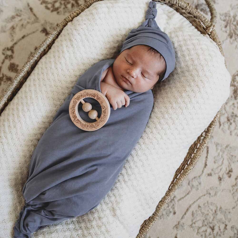 Indigo Baby Jersey Wrap &amp; Beanie Set