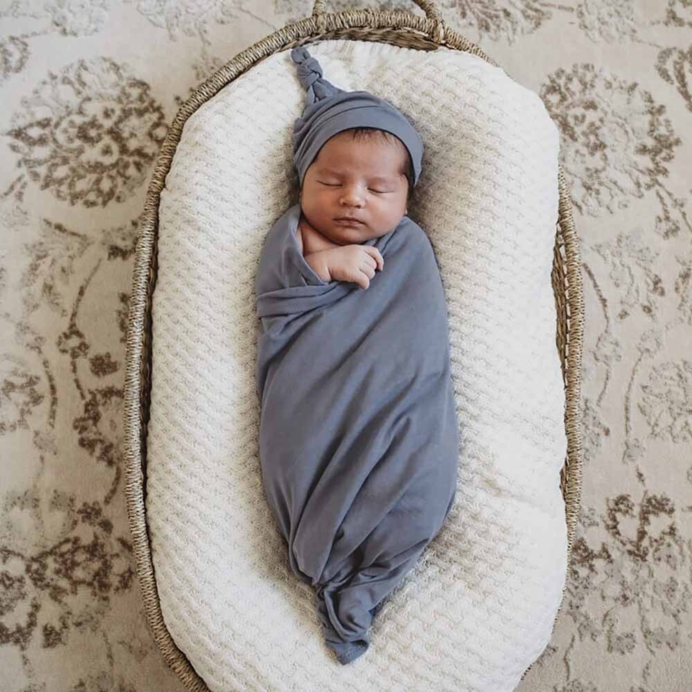 Indigo Baby Jersey Wrap &amp; Beanie Set