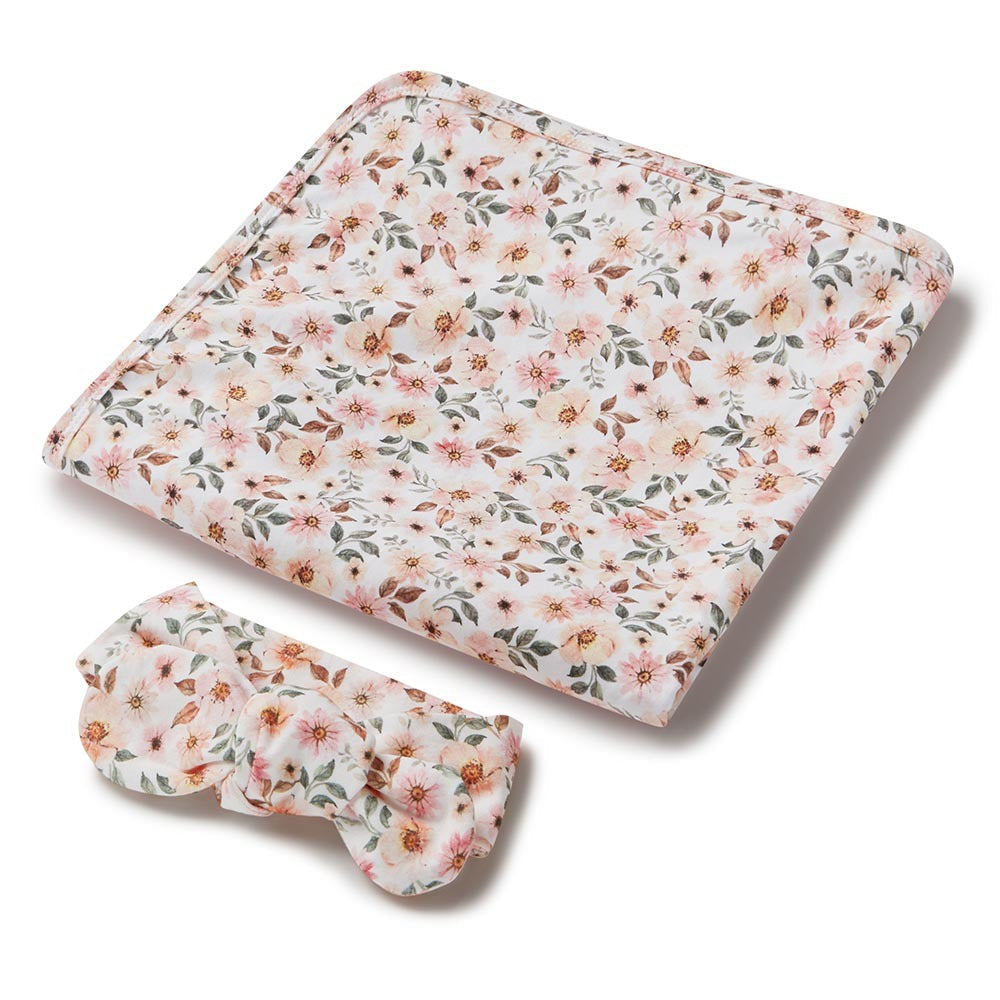 Spring Floral Organic Jersey Wrap &amp; Topknot Set