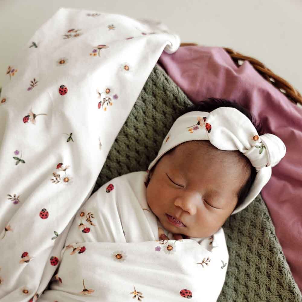 Ladybug Organic Jersey Wrap &amp; Topknot Set