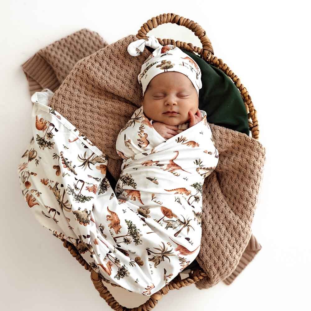 Dino Organic Jersey Wrap &amp; Beanie Set