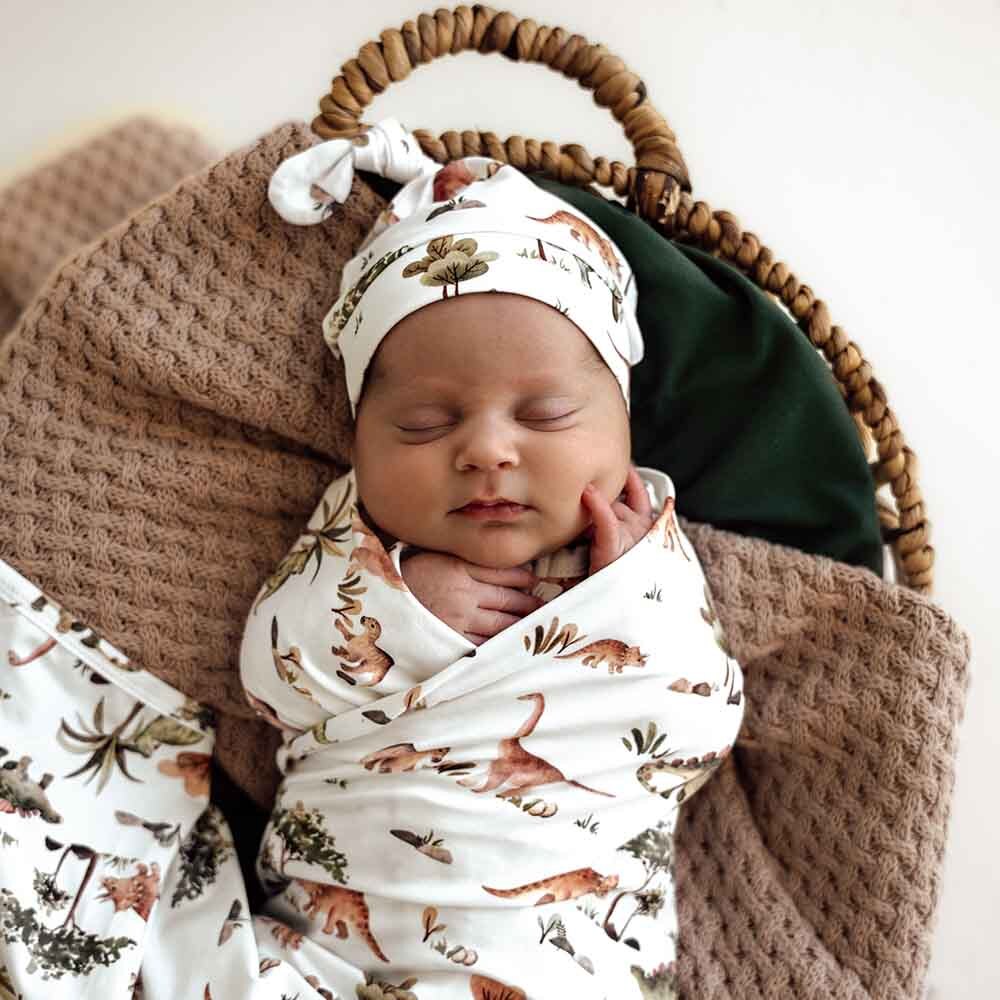 Dino Organic Jersey Wrap &amp; Beanie Set