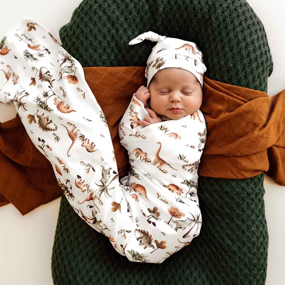 Dino Organic Jersey Wrap &amp; Beanie Set