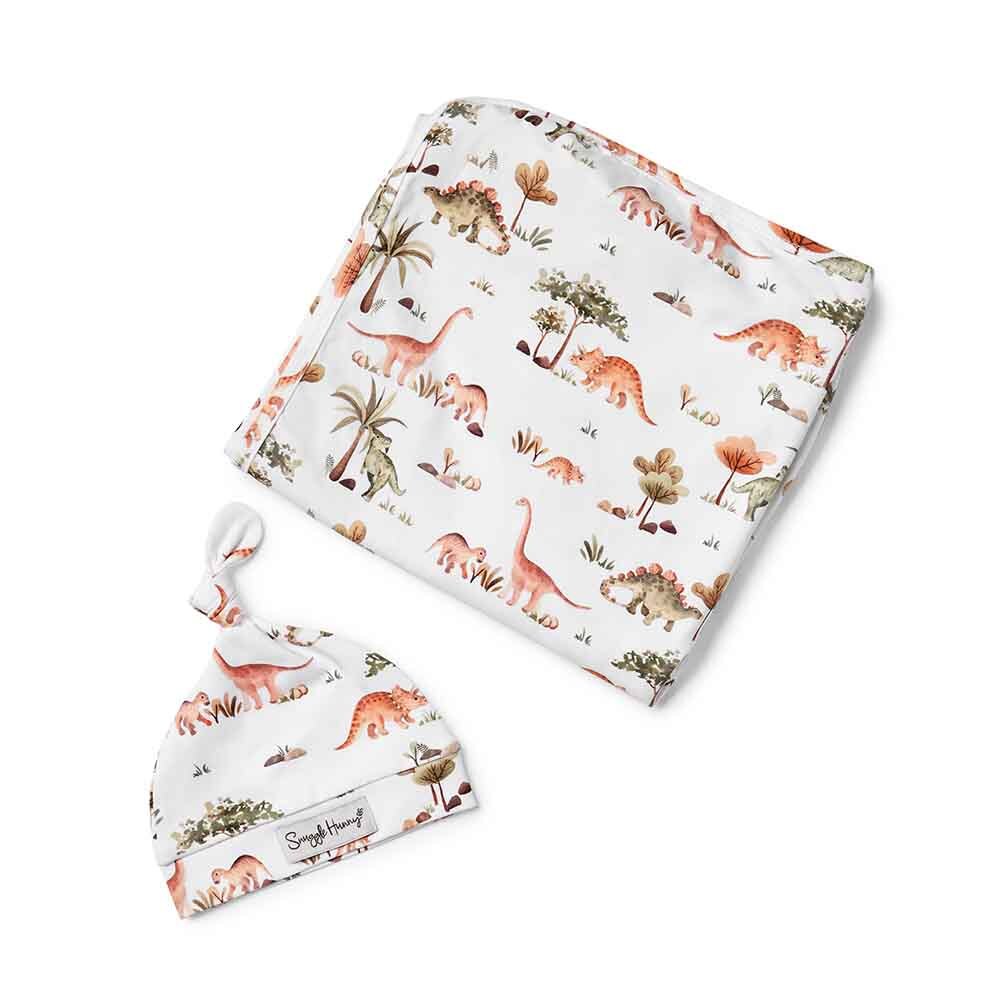 Dino Organic Jersey Wrap &amp; Beanie Set