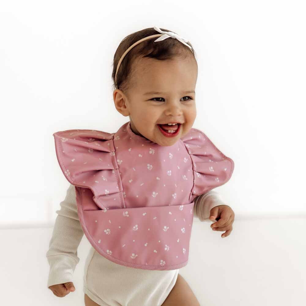 Pink Fleur Frill Snuggle Bib