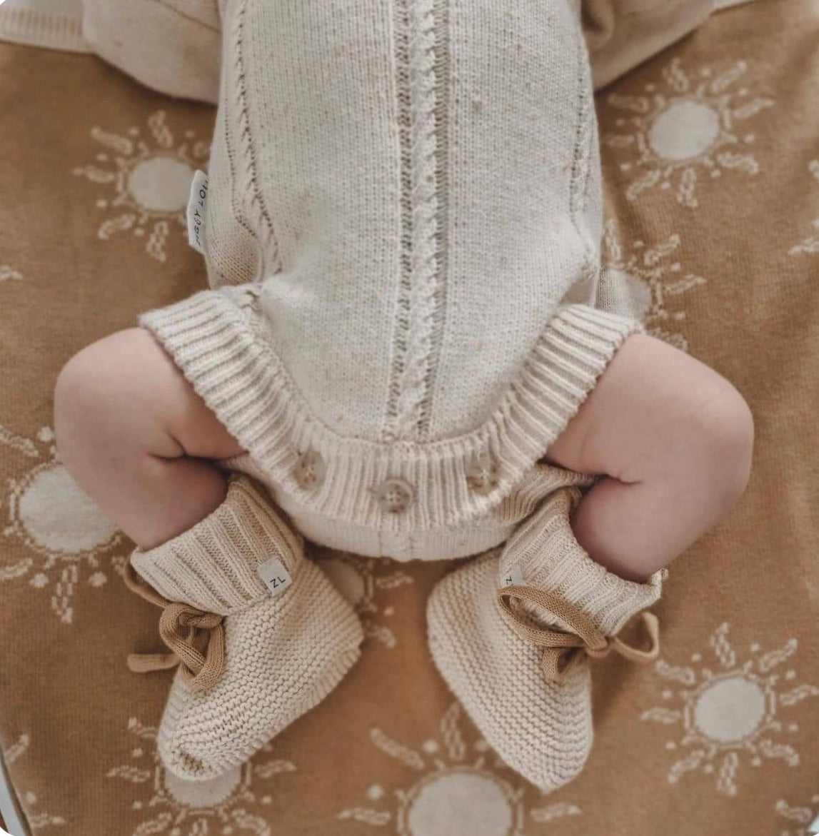 Ziggy Lou Heirloom Knit Romper - Biscotti Fleck
